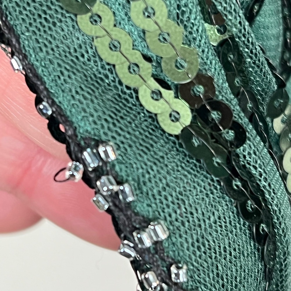 Green Sequin Beaded Flapper Dress XS 1920s Great Gatsby Fringe Costume Halloween - Picture 8 of 13